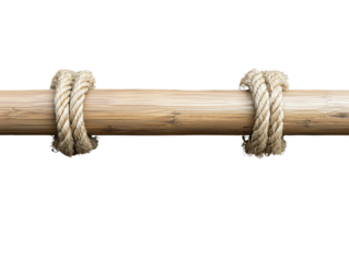 Wooden pole tied with rope, white isolate background transparent background