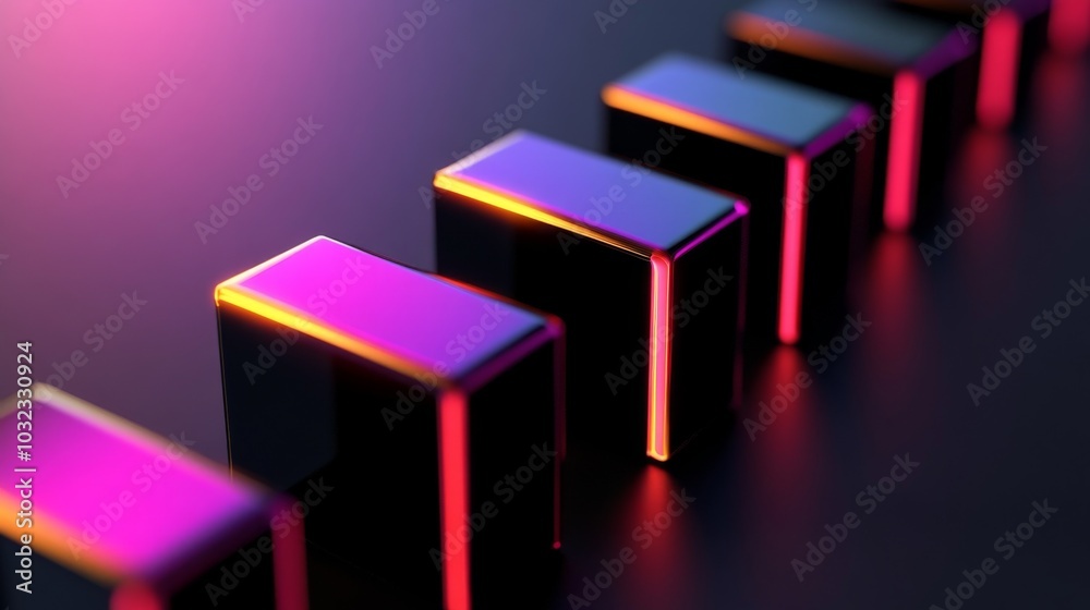 Aufkleber colorful abstract blocks with neon glow effect