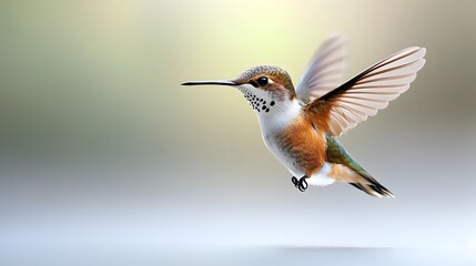 Fototapeta premium Elegant watercolor hummingbird featuring vivid colors and delicate hand drawn details hovering gracefully against a clean white background for versatile tropical and floral designs