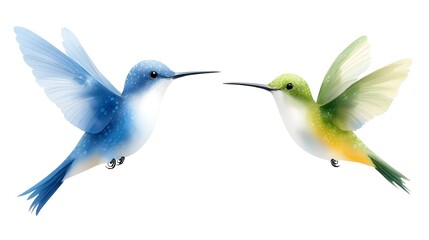 Obraz premium Elegant watercolor hummingbird featuring vivid colors and delicate hand drawn details hovering gracefully on a clean white background for tropical designs and floral