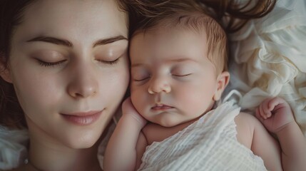 A woman sitting on a cozy couch, gently rocking her newborn baby while wrapped in a soft blanket.