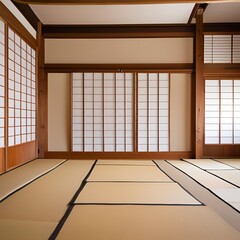 Japanese style dojo interior design and empty space ornaments