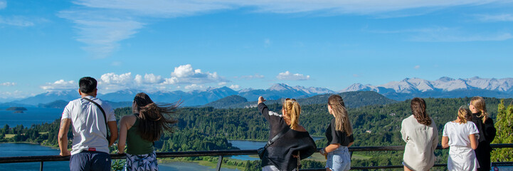 Naklejka premium People at circuito chico panoramic point, bariloche, rio negro, argentina