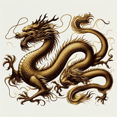 A highly detailed illustration of a traditional Chinese dragon, coiling gracefully on a clean white background