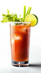 Bloody Mary with Fresh Celery and Lime Garnish, Salted Rim and Spicy Kick, Vibrant Brunch Cocktail, Refreshing and Savory Tomato-Based Drink, Perfect for Brunch or Cocktail Hour