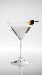 Chilled Martini with Olive on a Pick, Classic Cocktail Glass, Minimalist and Sophisticated Drink for Formal Occasions