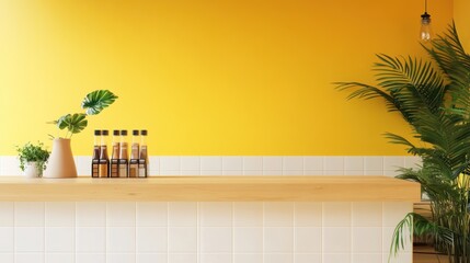 Minimalist Kitchen Counter with Yellow Wall