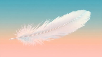 Fototapeta premium A symbolic image of a floating feather representing freedom, against a gradient sky