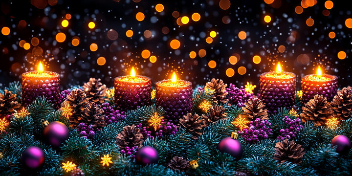 Holiday decorations. Festive Christmas decorations in vibrant colors, New Year celebrations