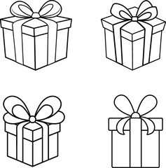 Four Gift Boxes With Bows Outline Illustration
