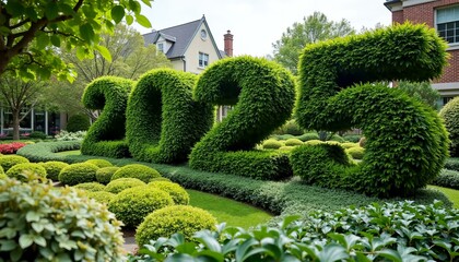 Garden With Bushes Shaped Into Numbers '2025'
