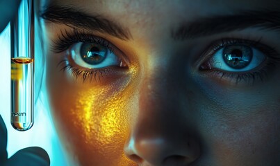 Biohacking Hope: A scientist holds a vial of glowing liquid, their eyes filled with both fear and hope, as they push the boundaries of genetic, Generative AI