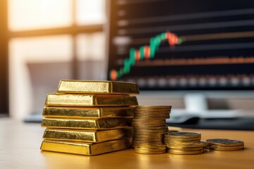 A portfolio with gold bars and coins, showing the benefits of investing in precious metals