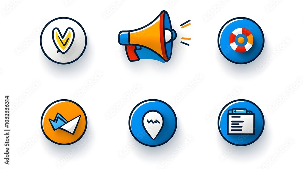 Leinwandbilder minimalist depicting a collection of digital marketing icons and symbols including megaphone target 