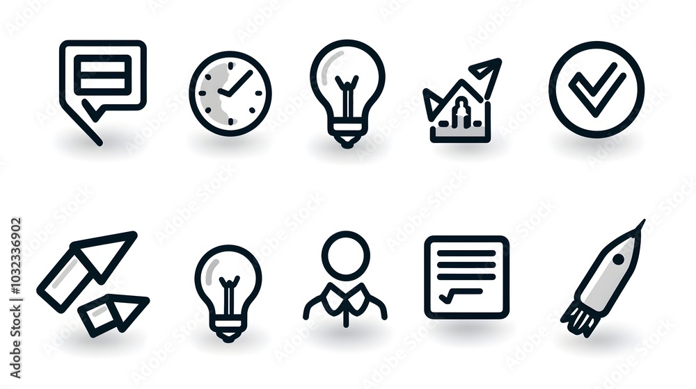 Aufkleber thin line icons representing digital marketing campaigns influence online videos and advertising str
