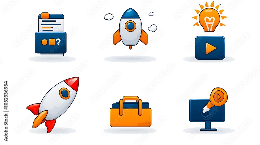 Poster Set of minimalist thin line icons representing various elements of digital marketing campaigns influence online video strategies