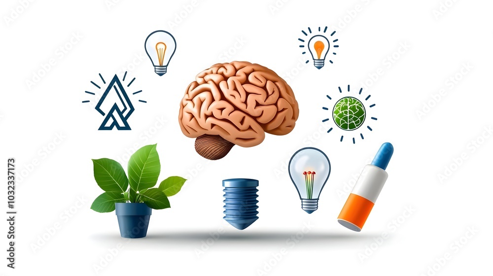 Fototapete Minimalist thin line icons representing the concepts of education intelligence and cognitive abilities featuring symbols such as a brain cognition idea and creativity designed in a sleek modern style