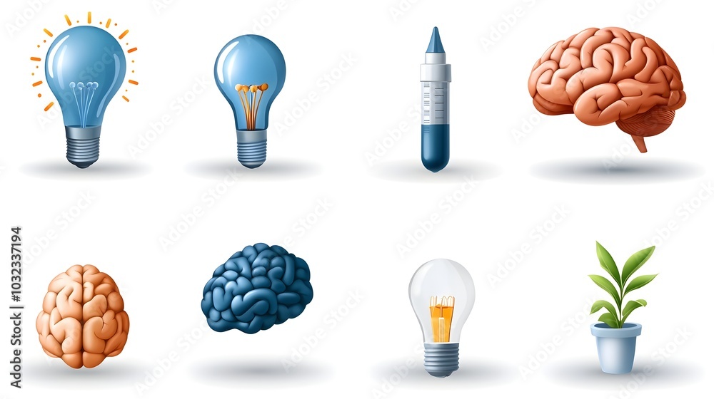 Poster Minimalist thin line icons symbolizing the concepts of education intelligence cognition and creativity designed in a sleek modern and abstract style