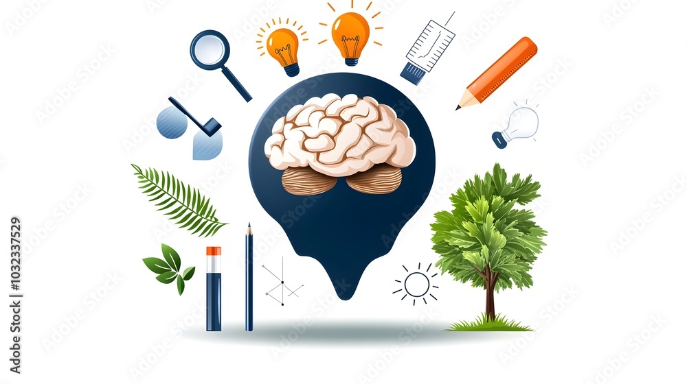 Poster Minimalist featuring a collection of thin line symbols representing knowledge and creativity including an idea light bulb globe brain and owl designed for educational and intellectual applications