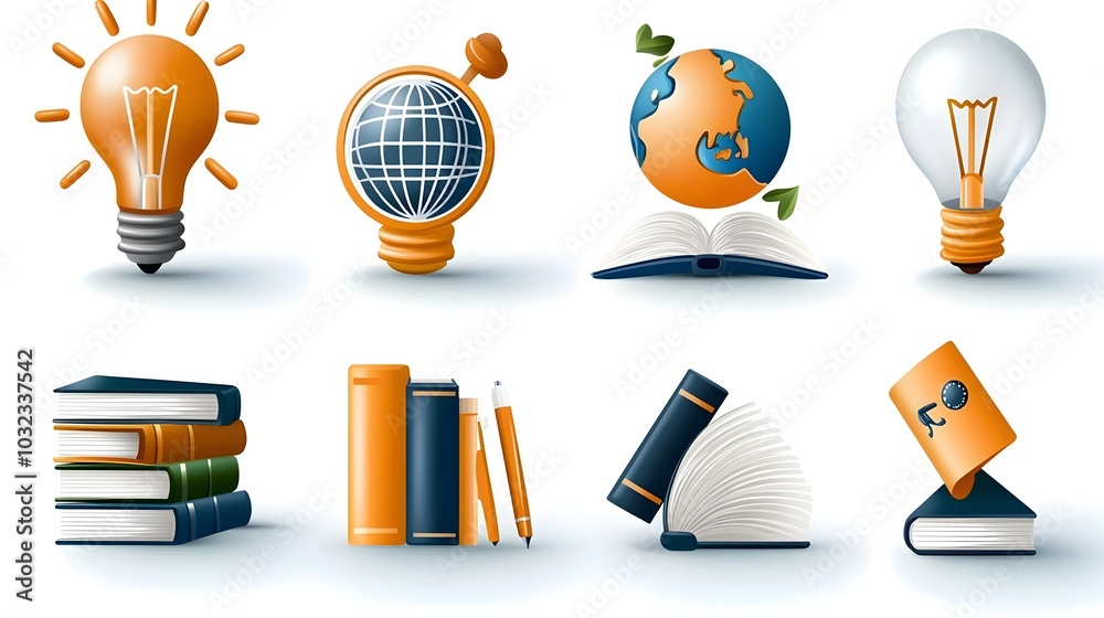 Aufkleber Minimalist thin line icon set representing the themes of knowledge cleverness and intellectual concepts  Featuring icons like books a globe light bulb and other symbols of learning wisdom