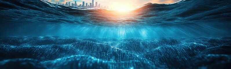 Picture of a city in the ocean with a wave