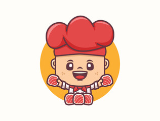 Sushi chef mascot design. Food logo template