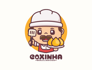 Coxinha cartoon mascot, brazilian food template logo design