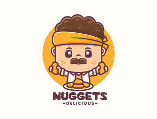 cute man cartoon mascot design with chicken nuggets, food logo template