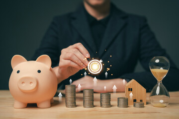 Savings for investing in business. The concept of setting goals for savings. Setting goals for...
