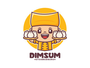 steamed buns dim sum chef cartoon mascot design in yellow uniform