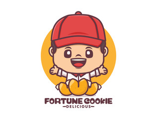 cute cartoon mascot design with fortune cookie