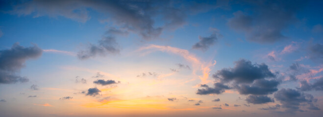 Dramatic panorama sky with cloud on twilight time.