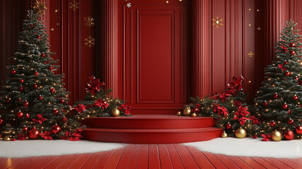 3d of luxury podium with christmas decoration, Christmas concept. Generative AI.
