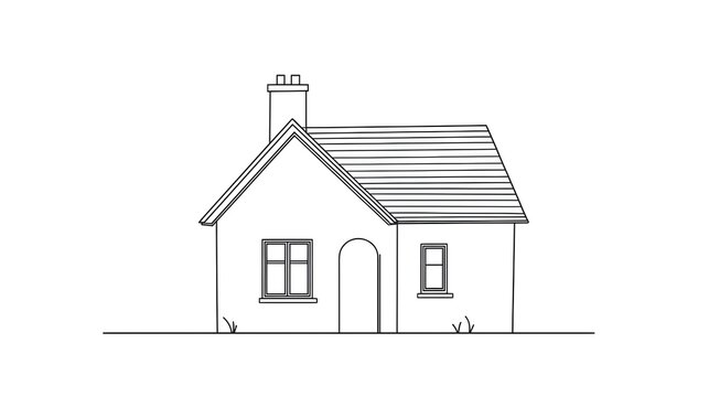 recommend clip art: Minimalist Outline of Cozy Cottage with Sloped Roof on White Background