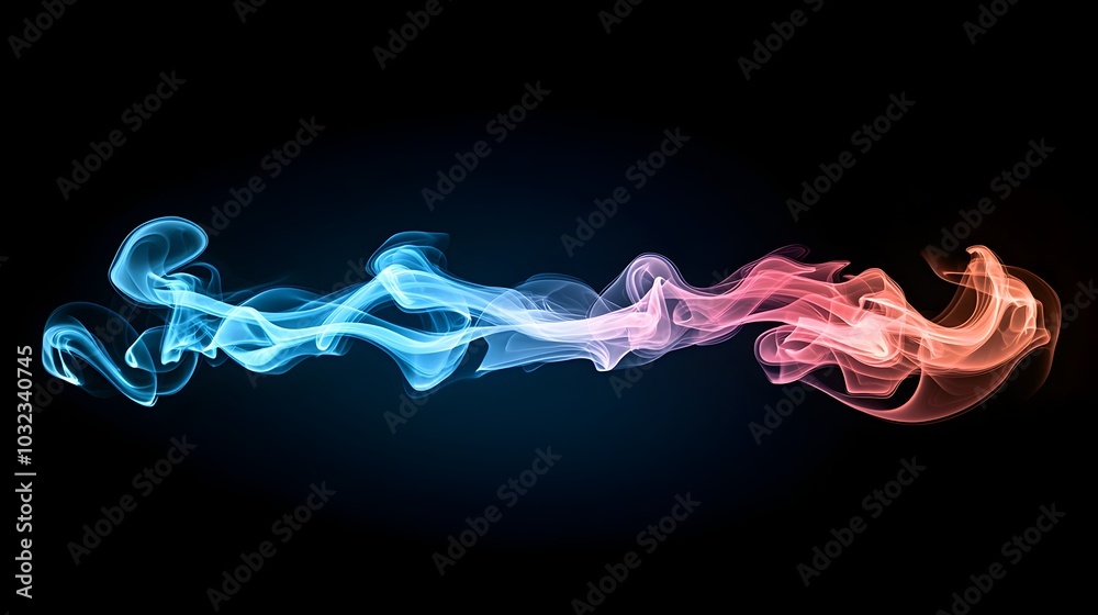 Poster Ethereal colorful smoke plume creating shapes on a transparent background perfect for layering and design work  The fluid dynamic movement and gradient tones offer a mesmerizing