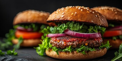 Plant based vegan burgers, plant based meat concept, Generative AI