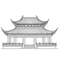 Elegant Traditional Chinese Temple with Curved Roofs and Symmetrical Layout