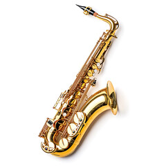 Golden saxophone isolated on white background