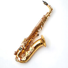 Golden saxophone isolated on white background