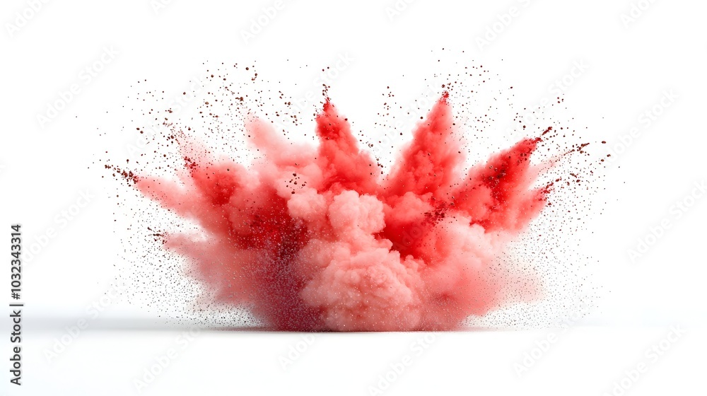 Poster vibrant explosion of chocolate colored powder dispersing in all directions on a clean white backgrou