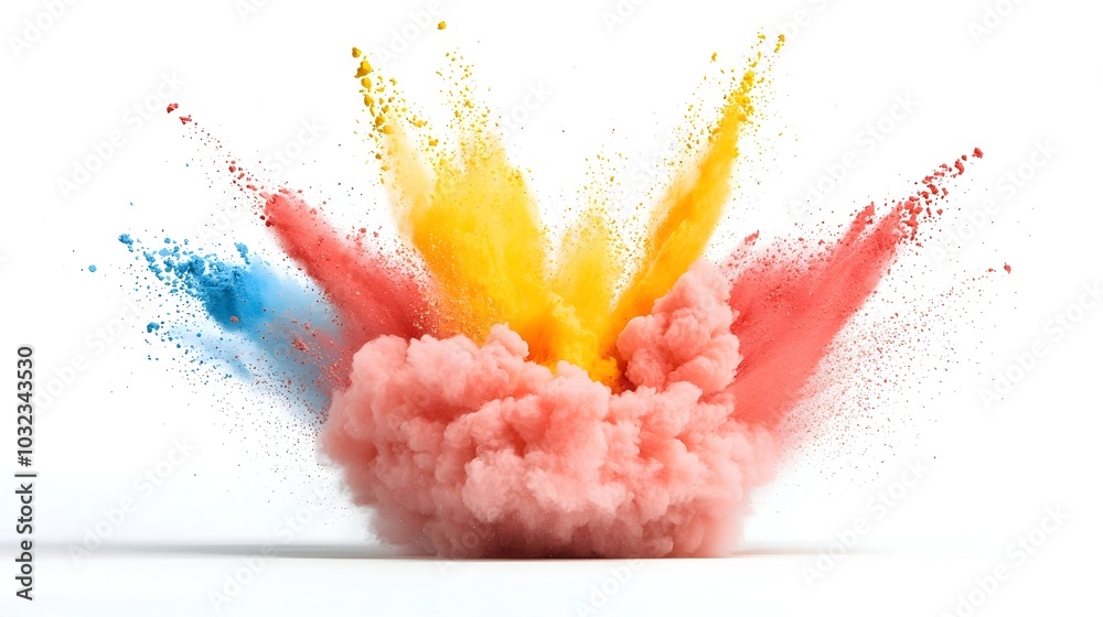 Poster bursting explosion of chocolate powder creating a dynamic and rich cloud of colorful particles ideal