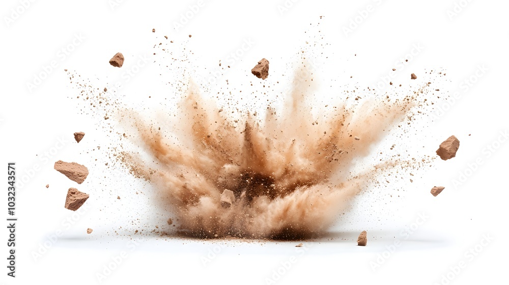 Poster bursting chocolate colored powder creating an energetic and vibrant festival atmosphere with dynamic