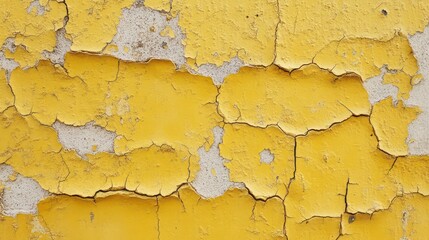 Obraz premium Close-up of a yellow painted wall with peeling paint and cracks.