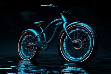 Fototapeta premium Holographic retro bicycle floating, blending old design with futuristic elements