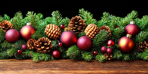 Holiday decorations. Festive Christmas decorations in vibrant colors, New Year celebrations