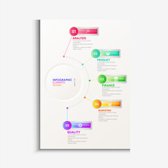 Design template for vector infographic labels with icons and 5 options or steps. Suitable for process diagrams, presentations, workflow layouts, banners, flow charts, and infographics.