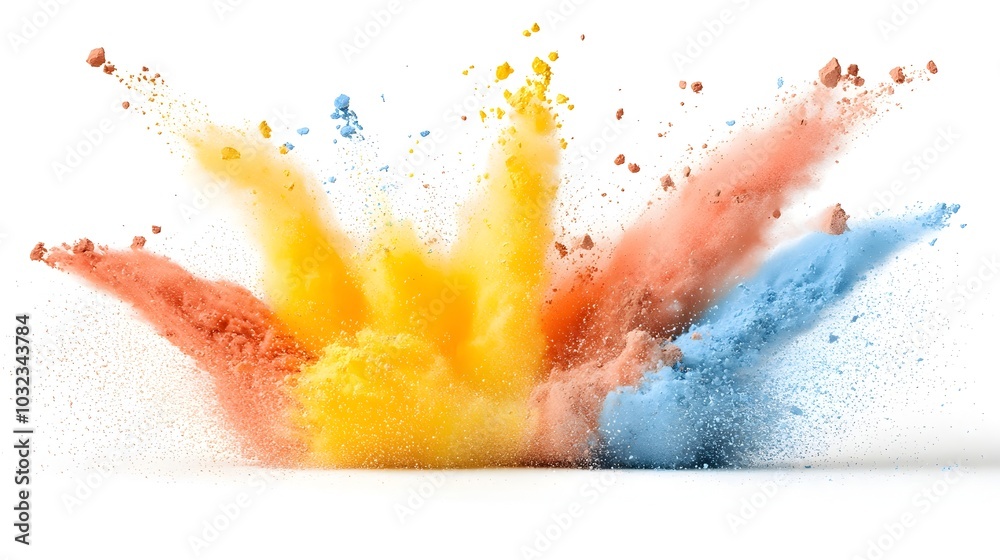 Poster vibrant chocolate paint powder bursting in a colorful and dynamic explosion isolated on a white back