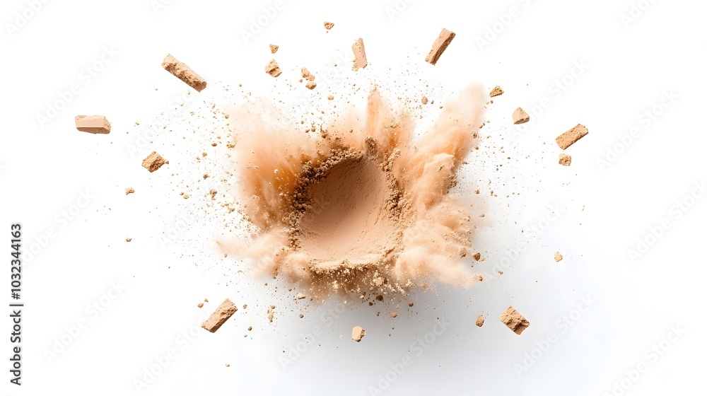 Fototapete bright explosion of chocolate colored powder creating an energetic burst of particles isolated on a 