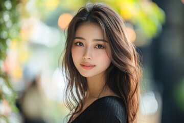Naklejka premium Young Asian Woman portrait of stylish, elegant beauty, and fashionable charm of a young Asian woman, Generative AI