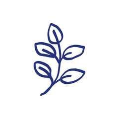 Leaf sketch. Hand drawn vector leaves illustration. Blue pen or marker drawing. Primitive kids picture